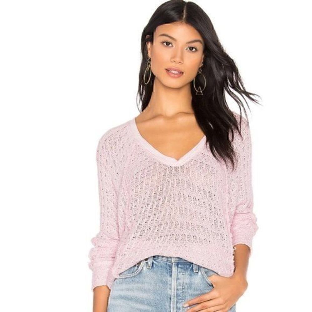 Light Pink V-Neck Knit Sweater - Women